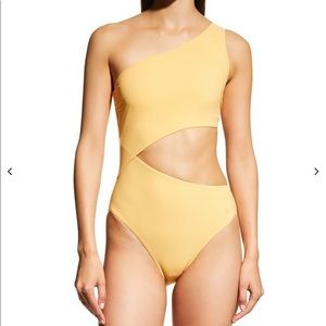 TORY BURCH Sunset Golden Yellow- One Shoulder Cutout One Piece Swimsuit
